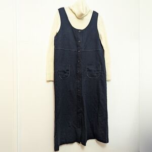 Vintage Harve Benard Navy Wool Button Front Overall Dress Constrast Seam 14 Plus